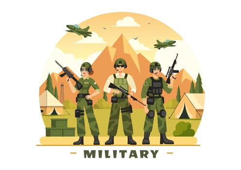 Illustration of Military Army Forces featuring Soldiers, Weapons, Tanks, and Heavy Protective Equipment in a Flat Style Cartoon Background vector
