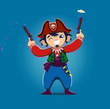 Cartoon kid boy pirate corsair with pistols vector