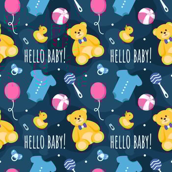 Baby Seamless Pattern Design, A Set of Simple Decorative Elements in a Hand Drawn on Style Cartoon Flat Illustration Template vector