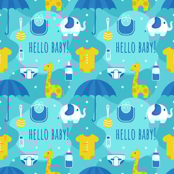 Baby Seamless Pattern Design, A Set of Simple Decorative Elements in a Hand Drawn on Style Cartoon Flat Illustration Template vector