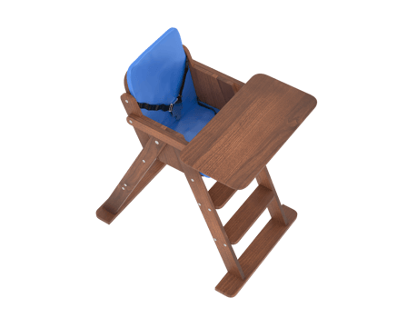 A baby high chair with blue seat and blue backrest png
