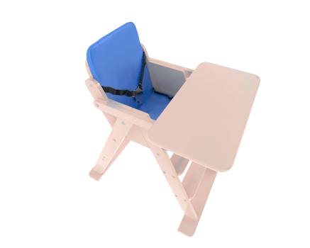 A 3d model of a high chair with a blue seat png