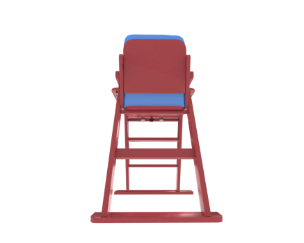 A red high chair with blue seat png
