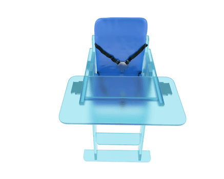 A blue high chair with a seat belt png