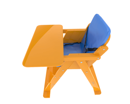 A baby high chair with a blue seat png