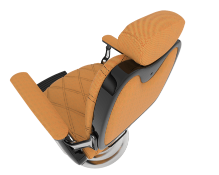 The orange and black chair is sitting on top of a black surface png