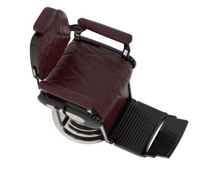 A barber chair with a red leather seat png