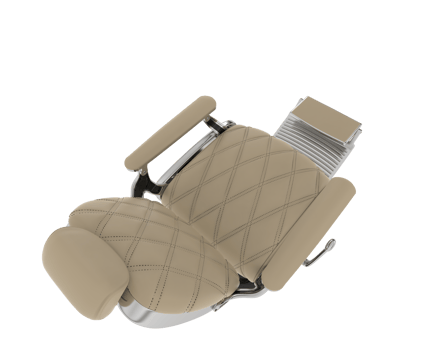 A barber chair with a tan seat and chrome legs png