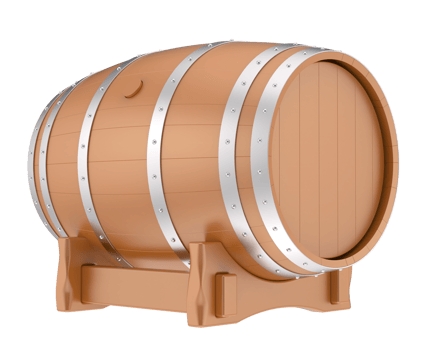 A wooden barrel on a stand with a metal stand png
