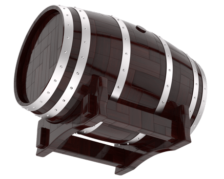 A wooden barrel with a metal stand png