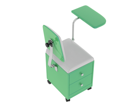 A green medical cart with a white chair png