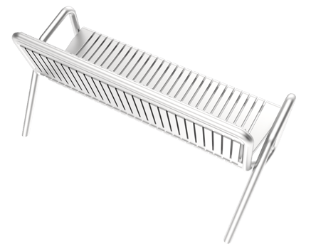 A bench with a metal frame and a metal seat png