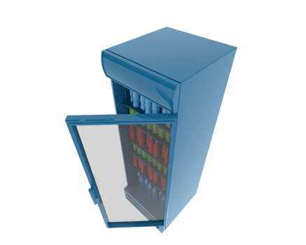 A blue refrigerator with a glass door png