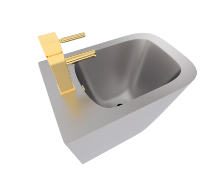 A sink with a gold faucet and a chrome faucet png