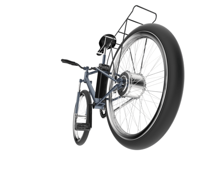 A bicycle with a wheel on a black background png