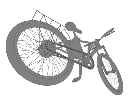 A black and white drawing of a man on a bike png