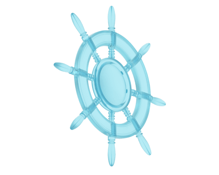 A blue plastic ship wheel with four spokes png