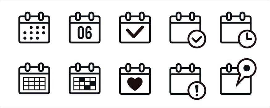 Collection of simple calendar icons design including daily, current date, check, pin, marked date, deadline, etc. vector