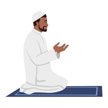 Young muslim man kneel and praying. On Ramadan the Moslems pray to Allah. vector