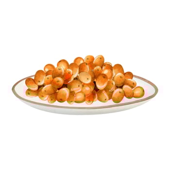 Bunch of sea buckthorn orange berries on white plate watercolor illustration in rustic style for organic natural product vector