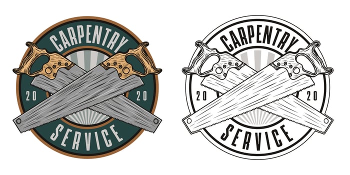 Badge set for the wood workshop or joiner craft studio. Carpenter tool planer symbol vector
