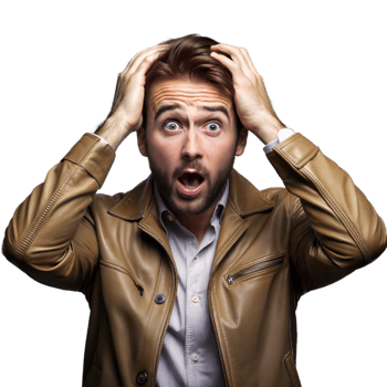 Shocked man with hands on head on transparent background png