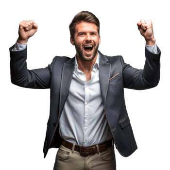Excited businessman celebrating success on transparent background png