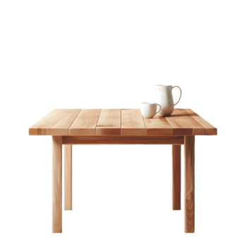 Wooden table with a cup and a pitcher isolated from background png