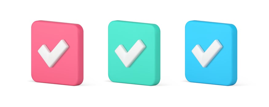 Done positive accept check mark correct questionnaire checkbox confirmation 3d icon set vector