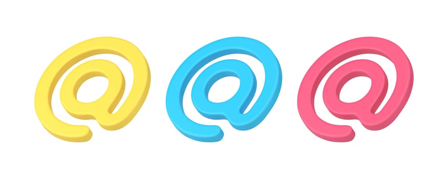 Email character internet search address virtual communication 3d icon set illustration vector