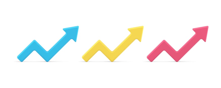 Arrow up angular diagram analyzing element marketing information index 3d icon set realistic vector