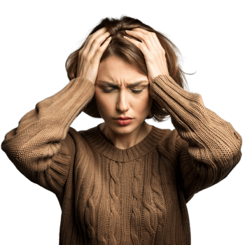 Woman feeling stressed and overwhelmed on transparent background png