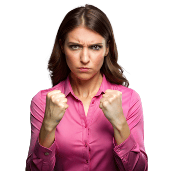 Angry woman with clenched fists on transparent background png