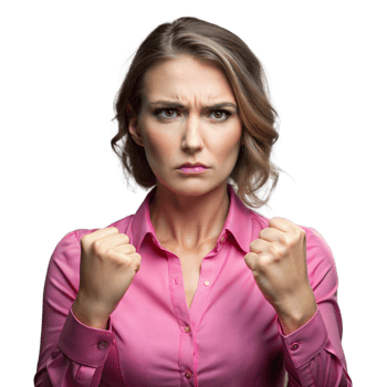 Determined woman with clenched fists on transparent background png