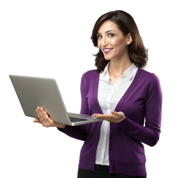 Professional woman holding a laptop and smiling confidently png