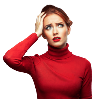 Concerned woman in red sweater on transparent background png