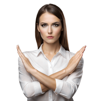 Serious woman making X hand gesture on transparent background png