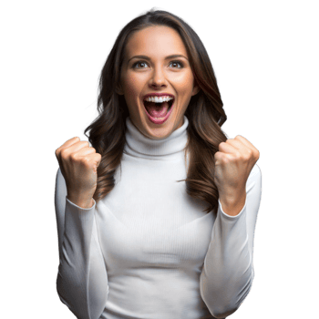Excited woman celebrating with fists raised on transparent background png