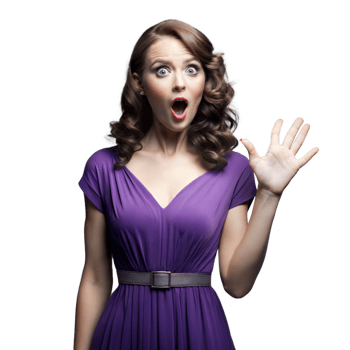 Surprised woman in purple dress on transparent background png