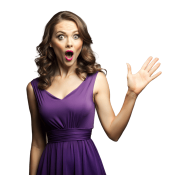 Surprised woman waving with expressive face on transparent background png