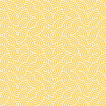 Seamless abstract geometric yellow japanese overlapping circles spaghetti and waves pattern vector