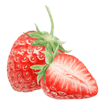 Red strawberry half, slice hand drawn watercolor illustration. Delicious food art, fresh botanical realistic painting. Summer berry clipart for cafe menu, packaging of farm goods, vegan products png