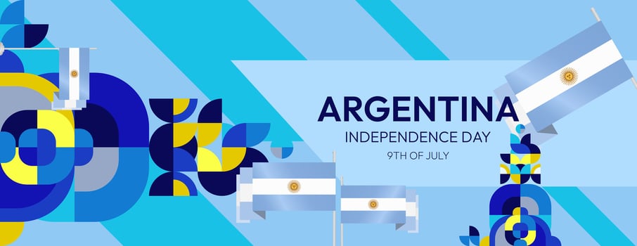 Argentina Independence Day banner in modern geometric style. Wide banner with typography and also country flag. Background for National holiday celebration party. Happy Independence Day of Argentina vector