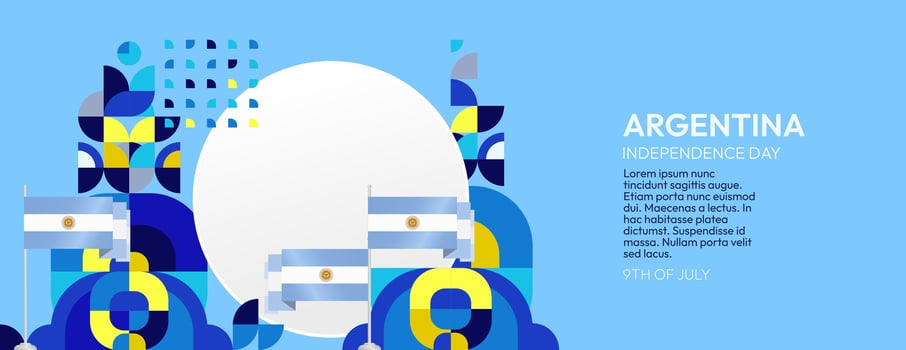 Argentina Independence Day banner in modern geometric style. Wide banner with typography and also country flag. Background for National holiday celebration party. Happy Independence Day of Argentina vector