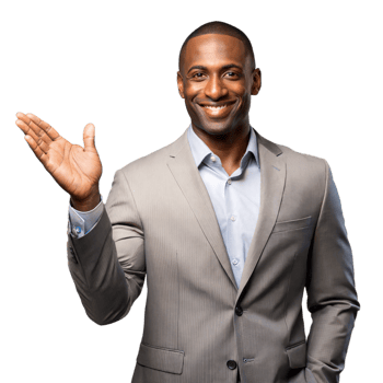 Confident businessman waving with a smile on transparent background png