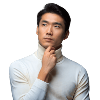 Pensive man in white turtleneck on transparent background png