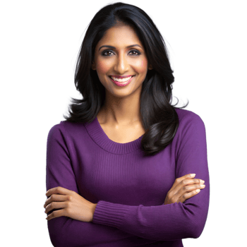 Confident smiling woman posing with arms crossed on transparent background png