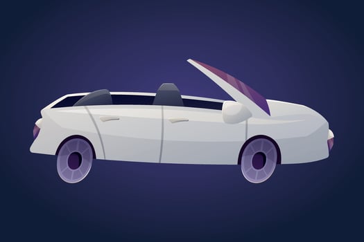 White passenger car, convertible without roof, cabriolet. isolated cartoon illustration of automobile. vector