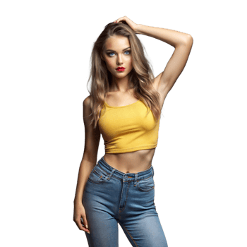 Confident woman in yellow top posing on transparent background png