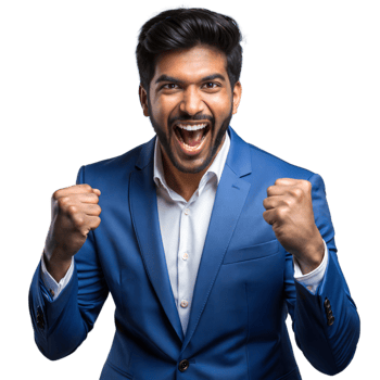 Excited young businessman celebrating success on transparent background png